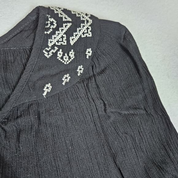 Dressbarn Embroidered Blouse Gauze Tunic 3/4 Sleeve Boho Lagenlook Crinkle Tie M - Picture 6 of 15